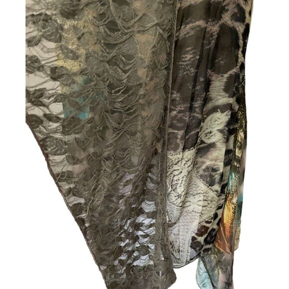 Alberto Makali asymmetrical Sheer Vintage Open Front Cover-Up Cardi Top Size L - Picture 7 of 10